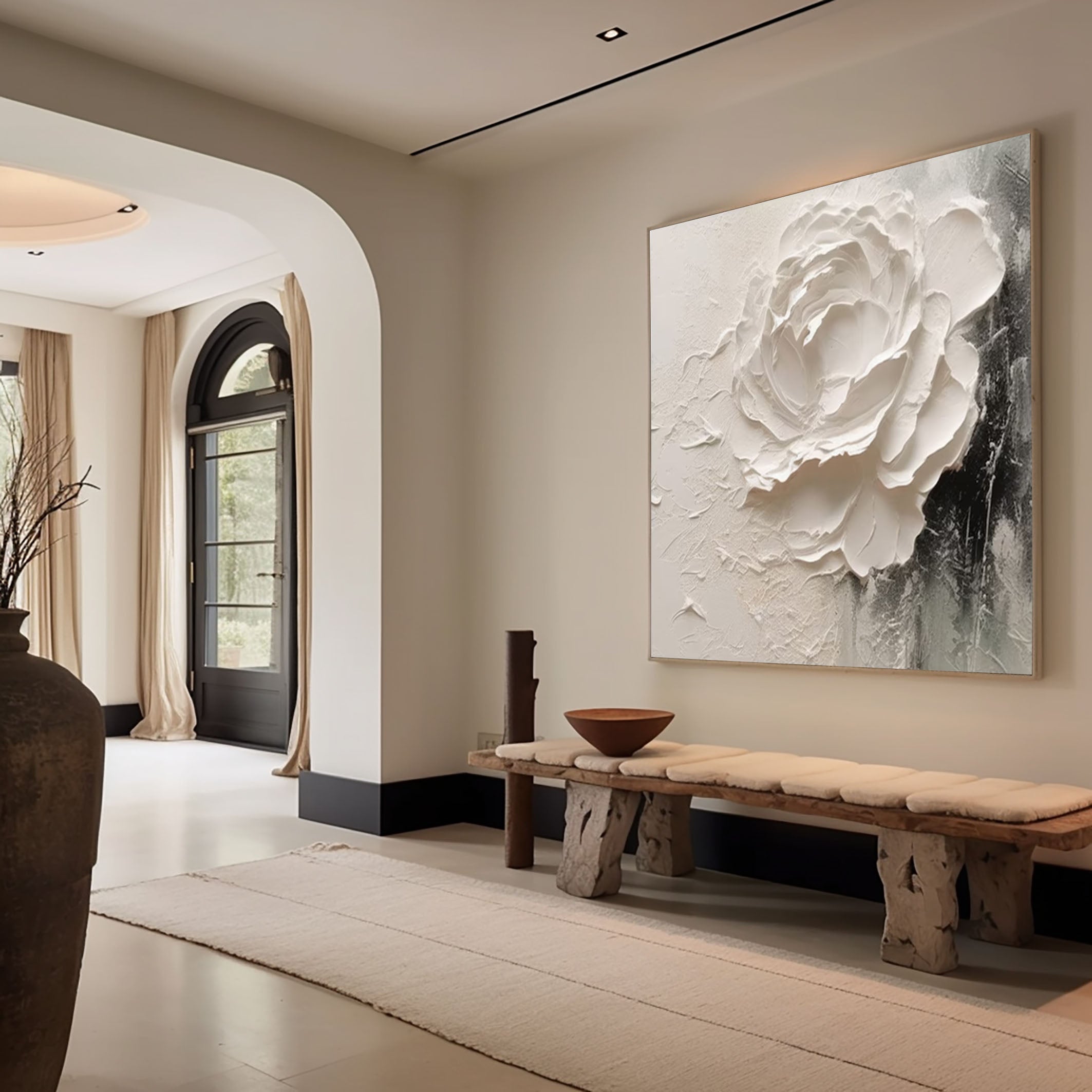 3D Heavy Texture White Floral Oil Painting CZ0089 - Viral Wall Art